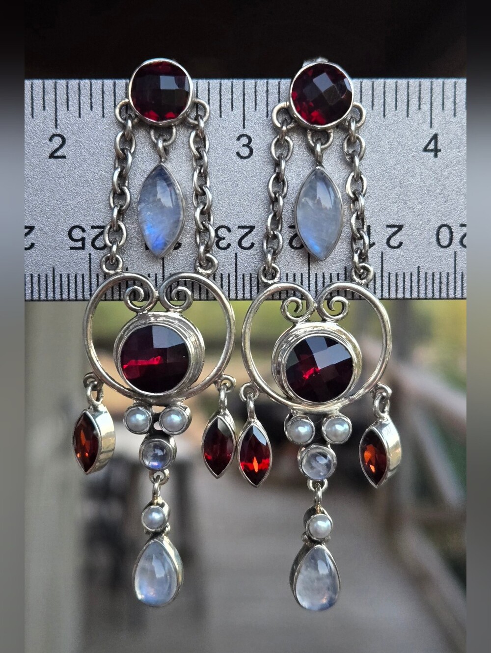 Nicky Butler Garnet & Moonstone 925 Sterling Silver Earrings Designer NB 3" - Picture 3 of 9